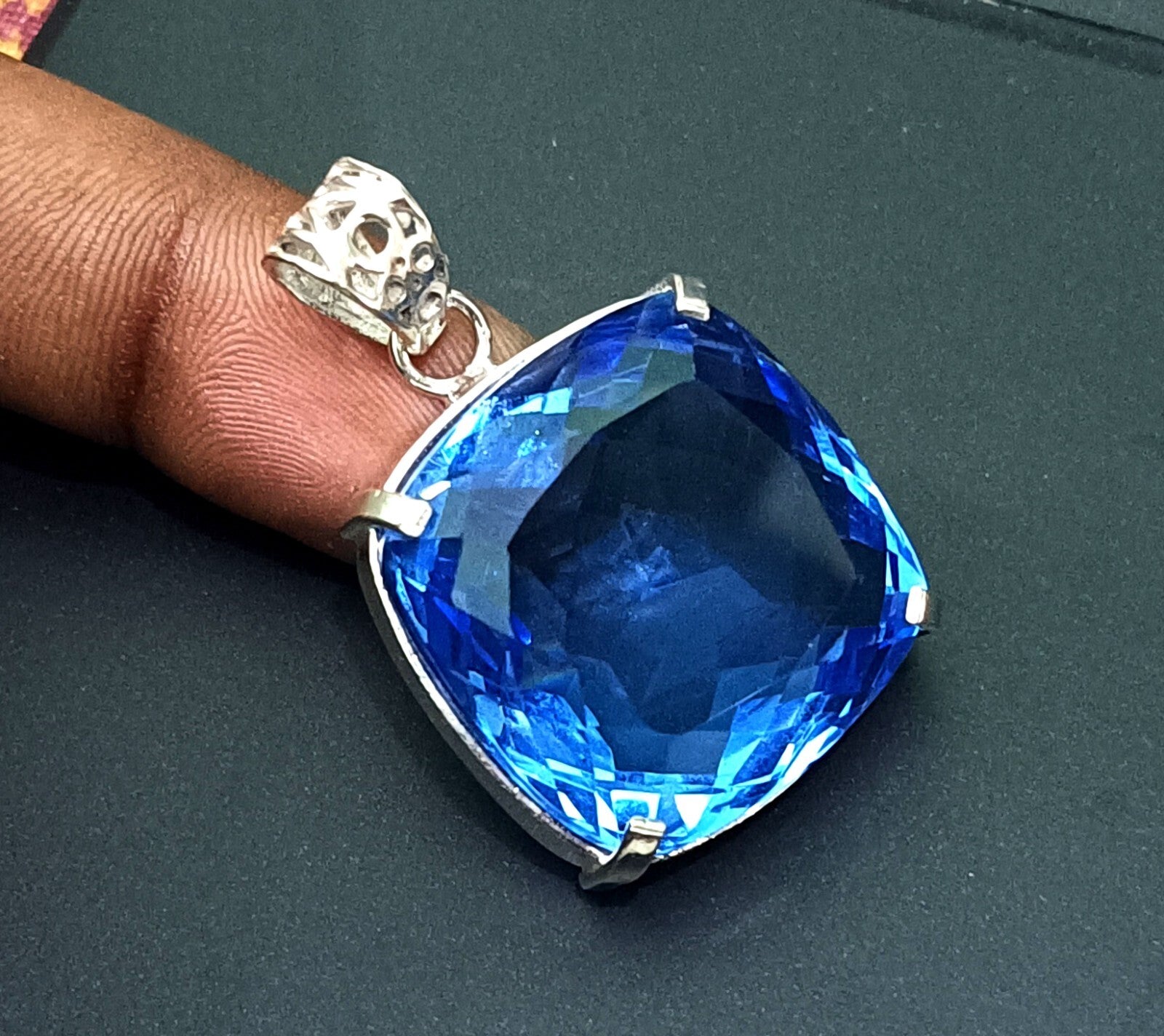 Certified Natural 89.00 Ct Brazilian Blue  Cushion Topaz Pendant Loose Gemstone