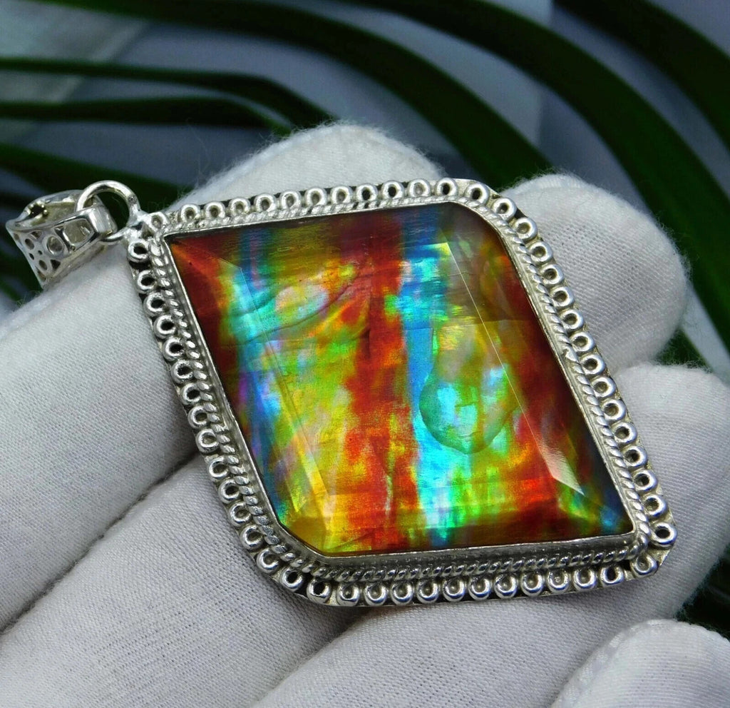 EGL Certified 75.15 Ct Natural Ammolite 925 Solid Silver Pendant Loose Gemstone