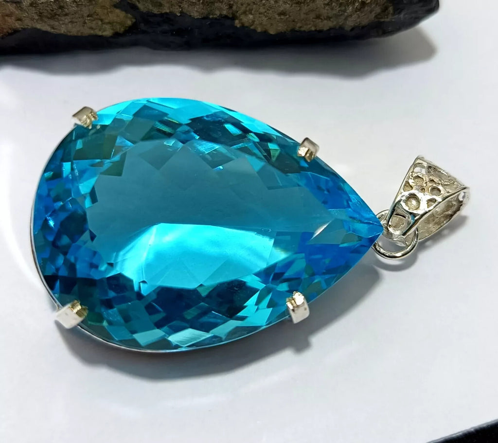 Certified Natural 95.95 Ct Brazilian Blue Pear Topaz Pendant Loose Gemstone