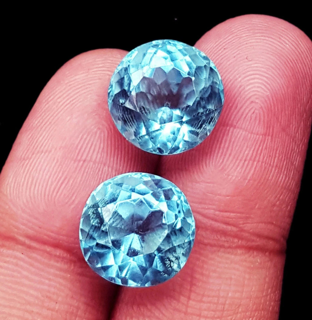 Brazilian Natural 8 Ct Blue Aquamarine Round Loose Gemstone Certified Lot/ 2 Pcs