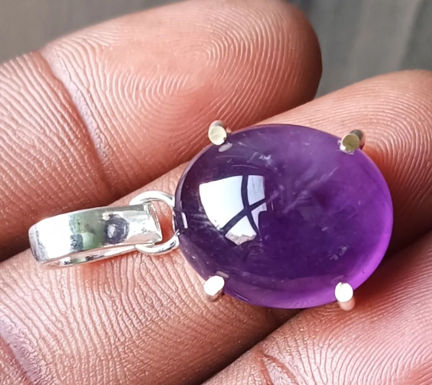 Oval Cabochon Natural Purple Amethyst 29.70 Ct Sterling Silver Flawless Pendant