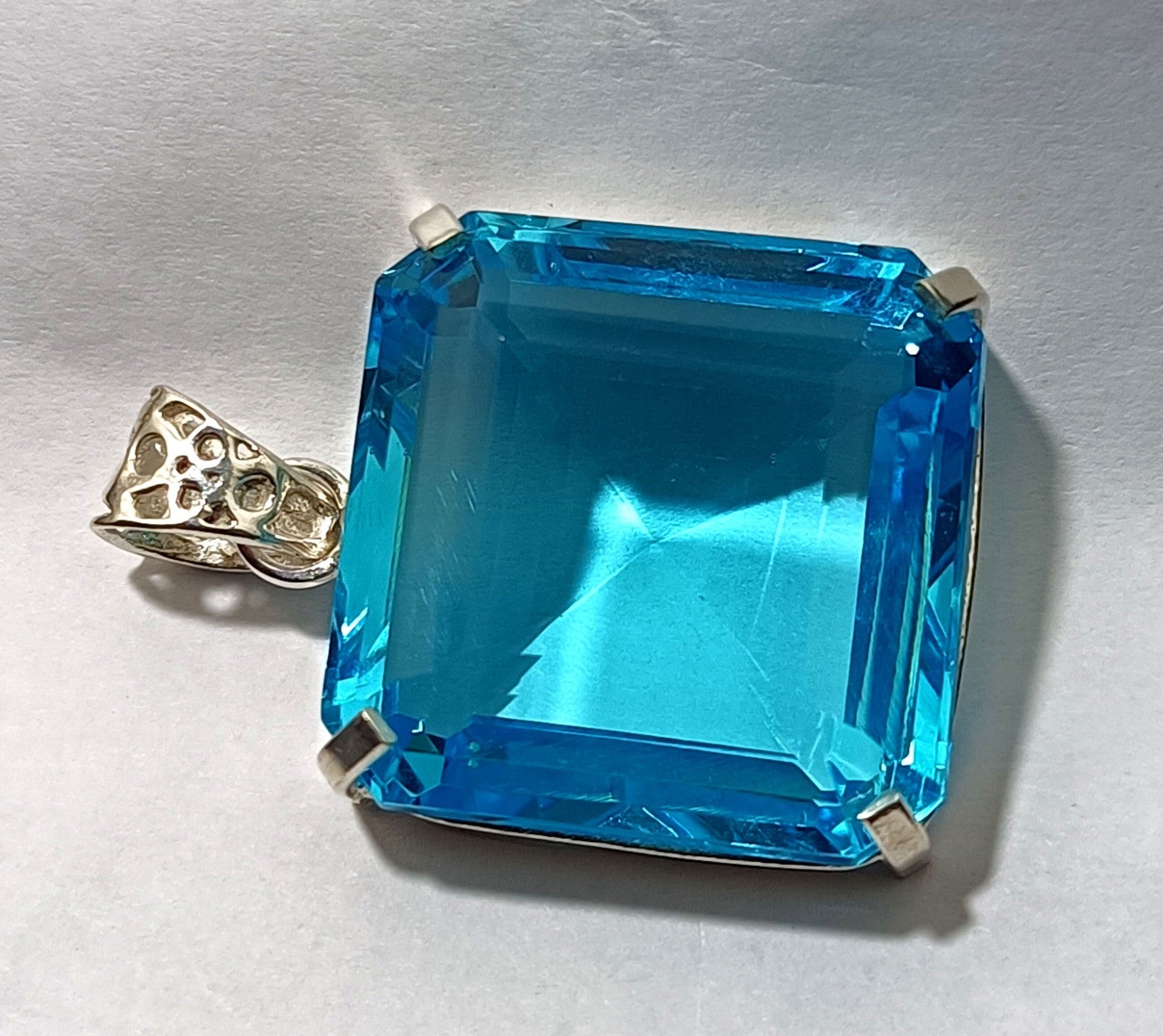 96.75 Ct Certified Natural Topaz 925 Solid Silver Asscher Pendant Loose Gemstone