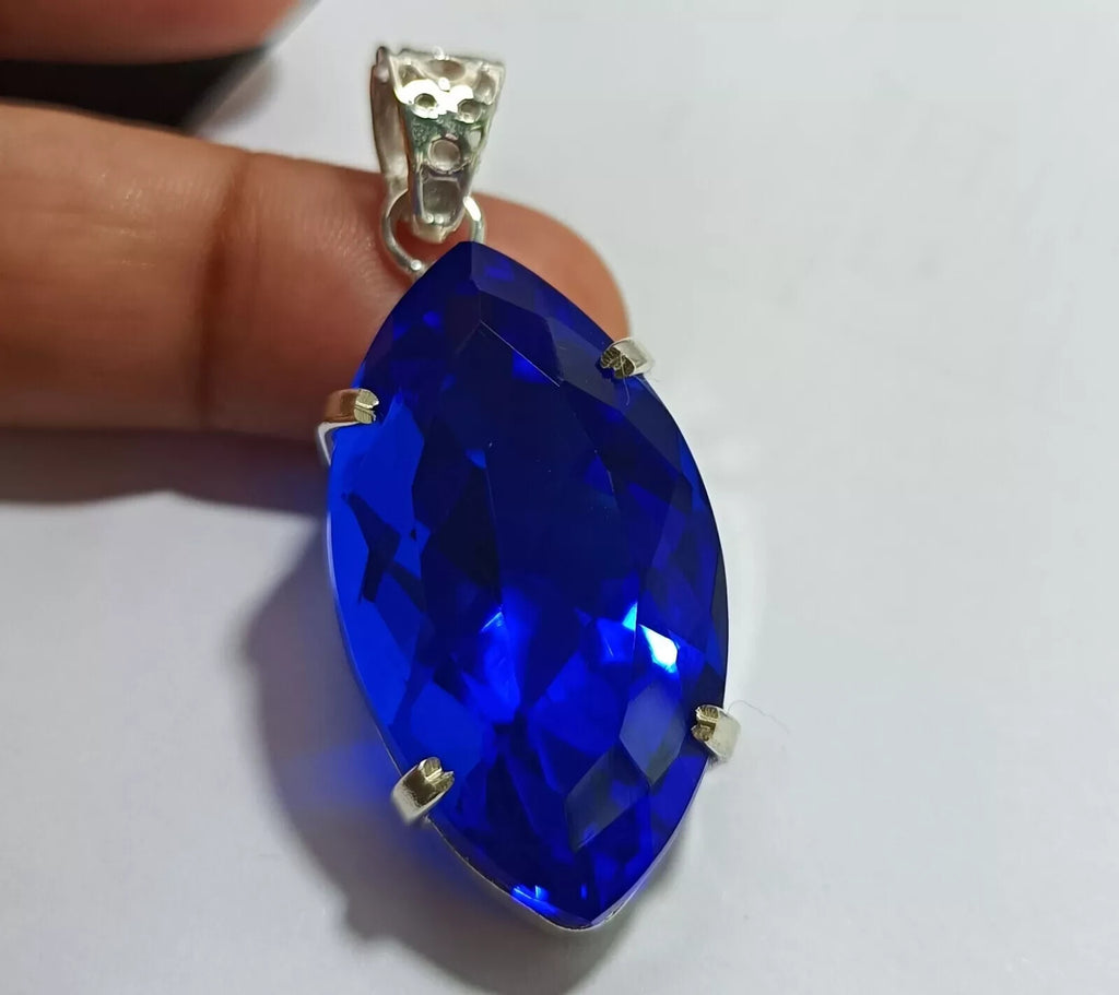 68.85Ct Marquise Deep Blue Natural Topaz 925 Solid Silver Pendant Loose Gemstone