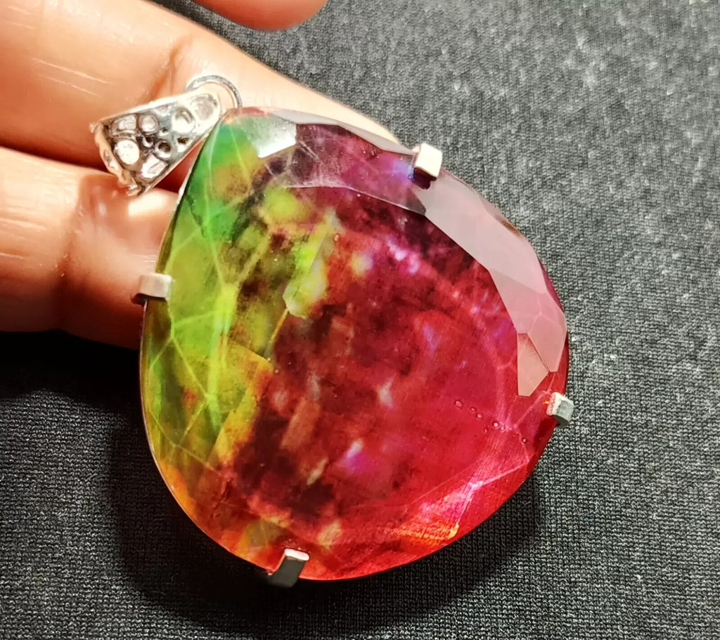 Certified 107.50 Ct Natural Ammolite 925 Solid Silver Pendant Loose Gemstone