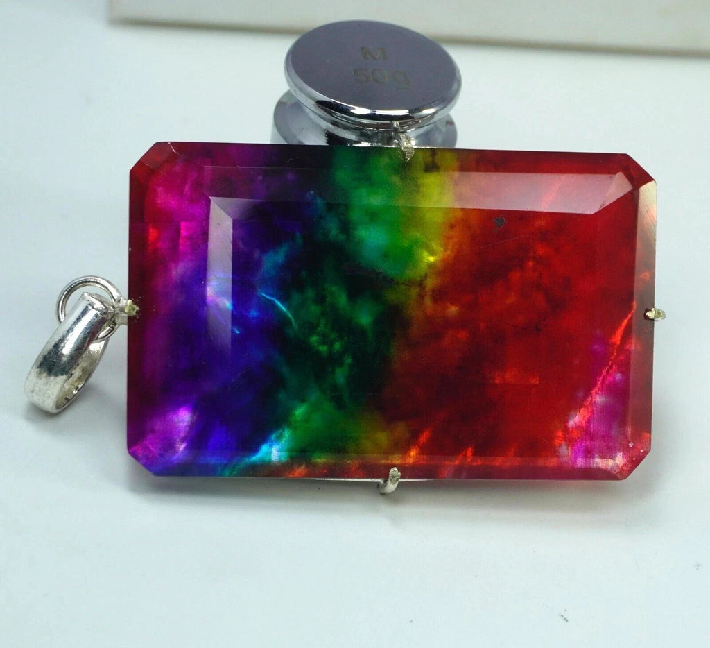 Certified 95.20 Ct Natural Ammolite 925 Solid Silver Pendant Loose Gemstone