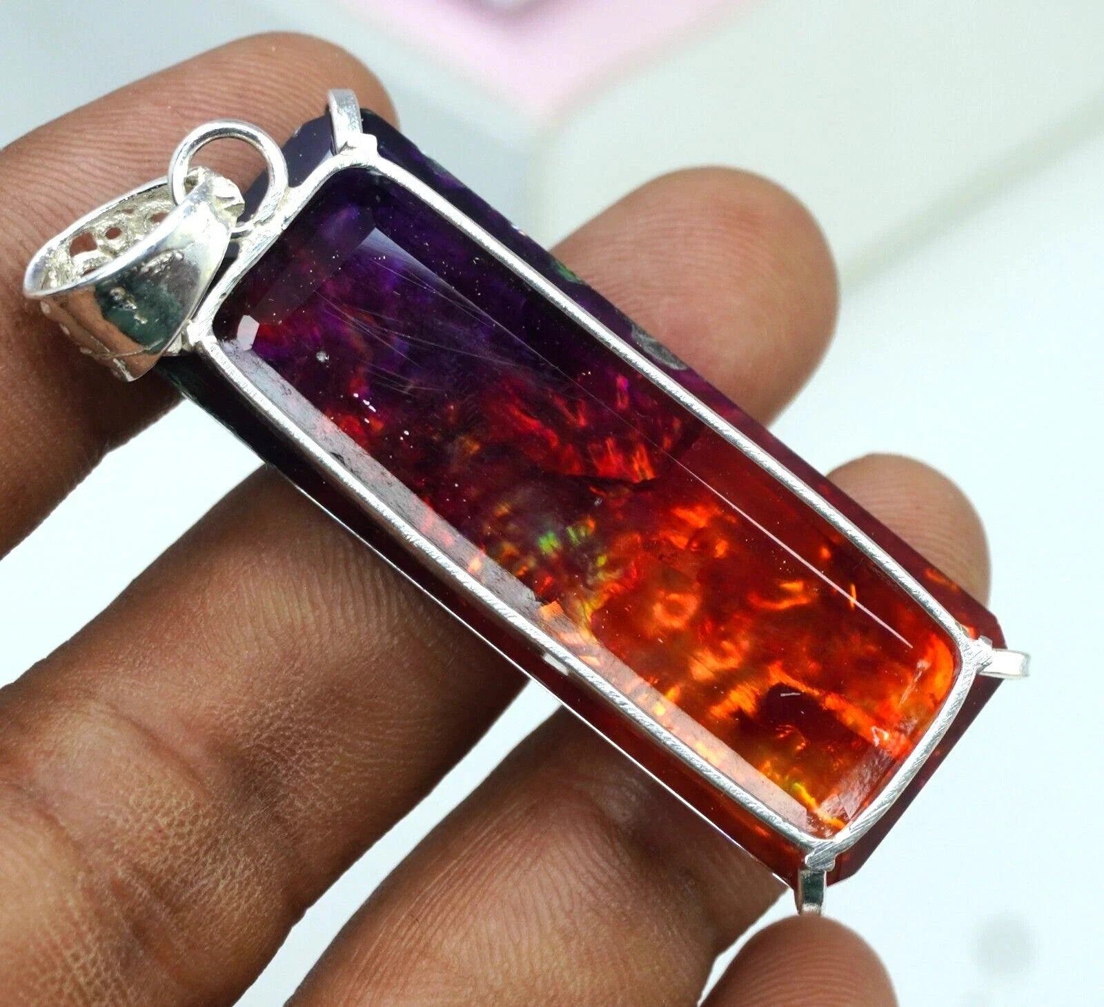 95 Ct Natural Ammolite Opal Doublet Pendant Multi-Color Rare Loose GEMSTONE