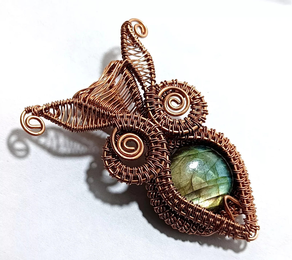 Labradorite Round Wire Wrapped Pendant Handcrafted Copper Gift Of Her 87 Ct
