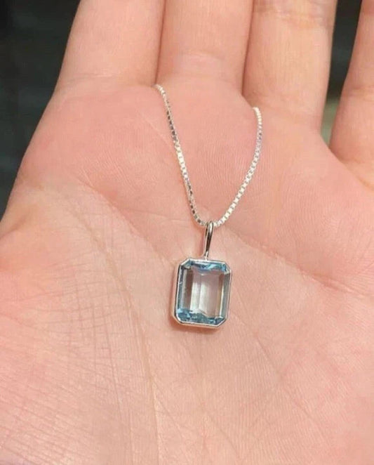 15 Ct Aquamarine Necklace 925 Sterling Silver aquamarine Handmade Pendant Gift