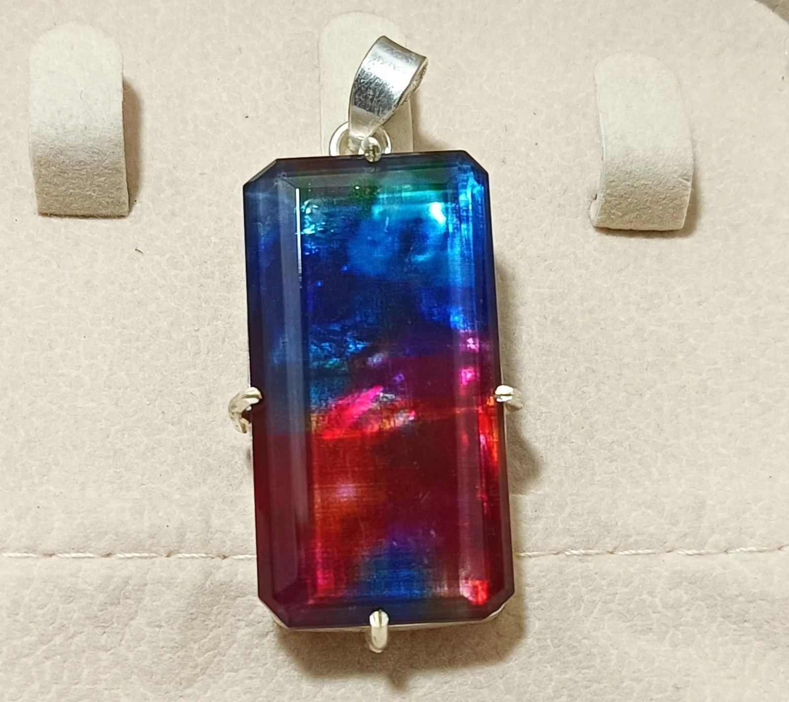 Certified 76.75 Ct Natural Ammolite Doublet Solid Silver Pendant Loose Gemstone