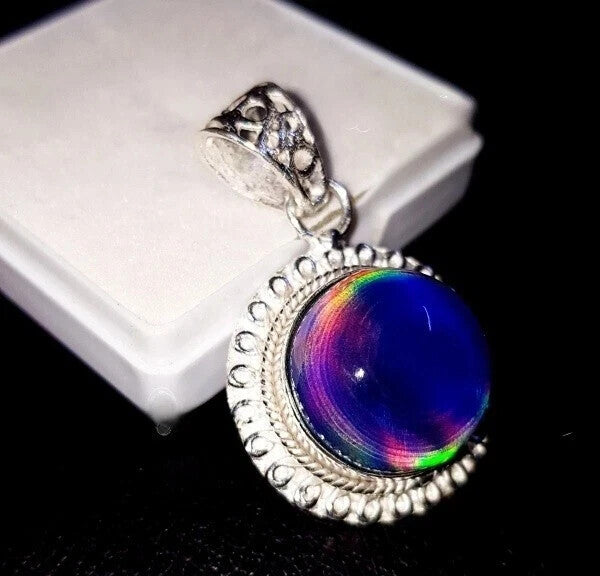 925 Sterling silver Pendant 25Ct Aurora Natural Opal Multi Fire Round Gemstone