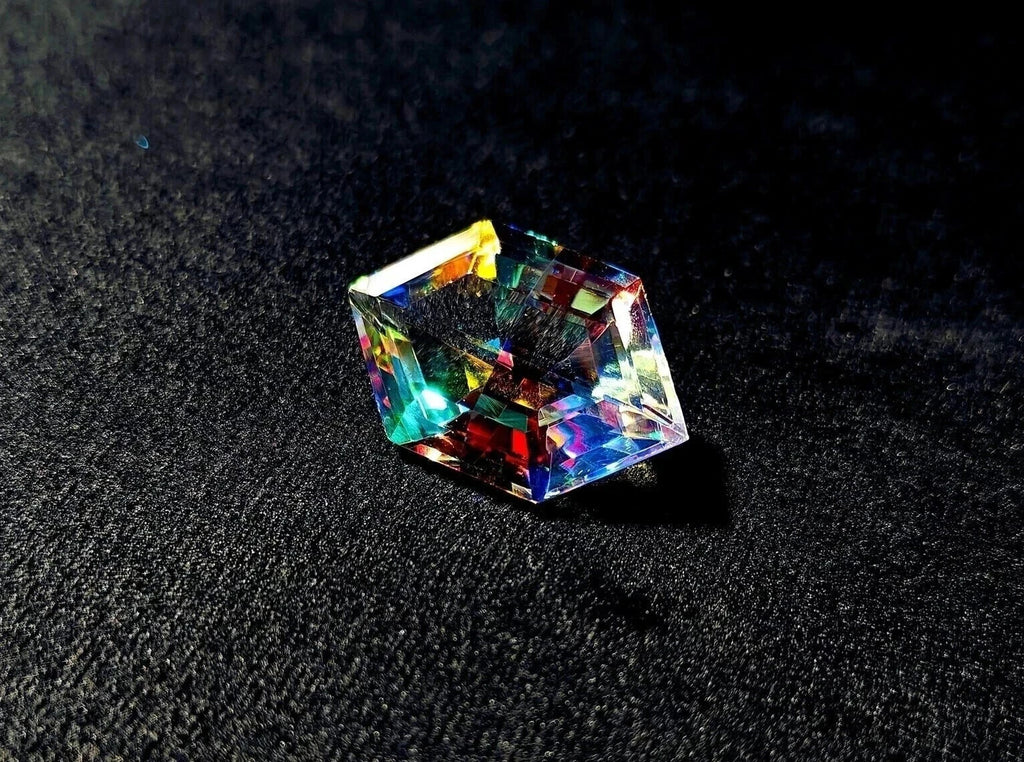 AAA+Natural Certified 55 Ct +Fancy Cut Nice Rainbow Mystic Quartz Loose Gemstone