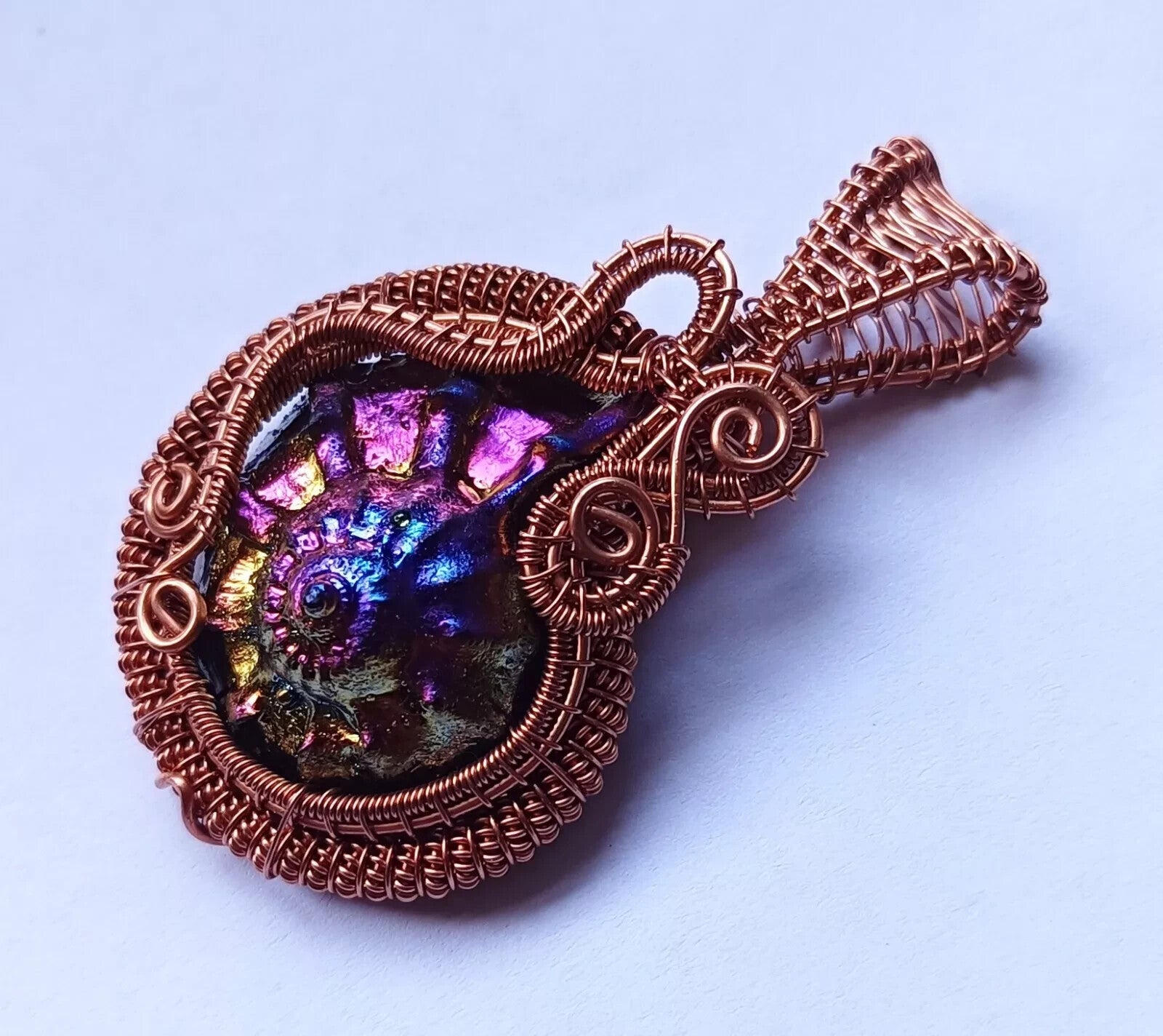 MultiFlash Labradorite Wire Wrapped Pendant Handcrafted Copper Ethnic Gift 2.41"