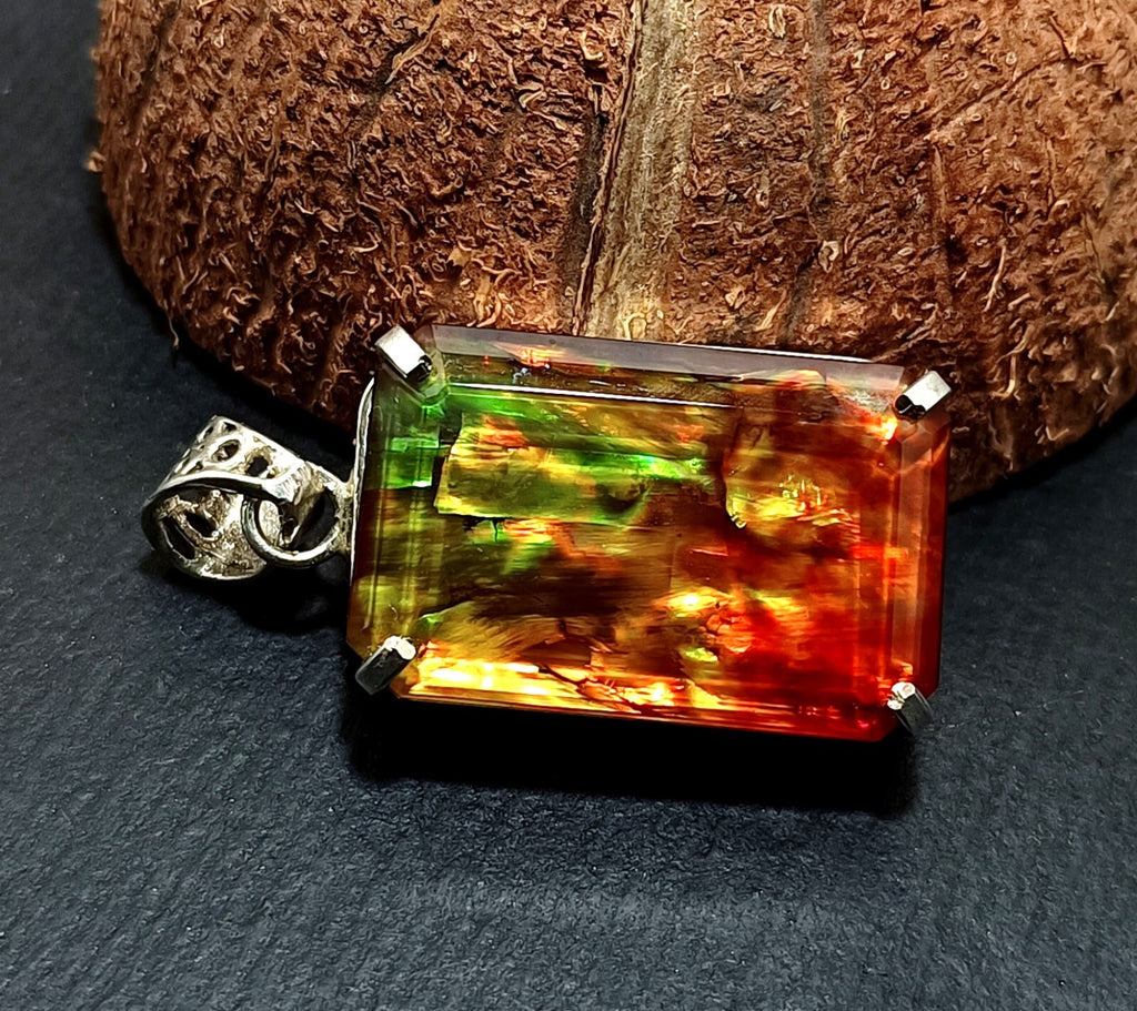 Certified 58.40  Ct Natural Ammolite 925 Solid Silver Pendant Loose Gemstone