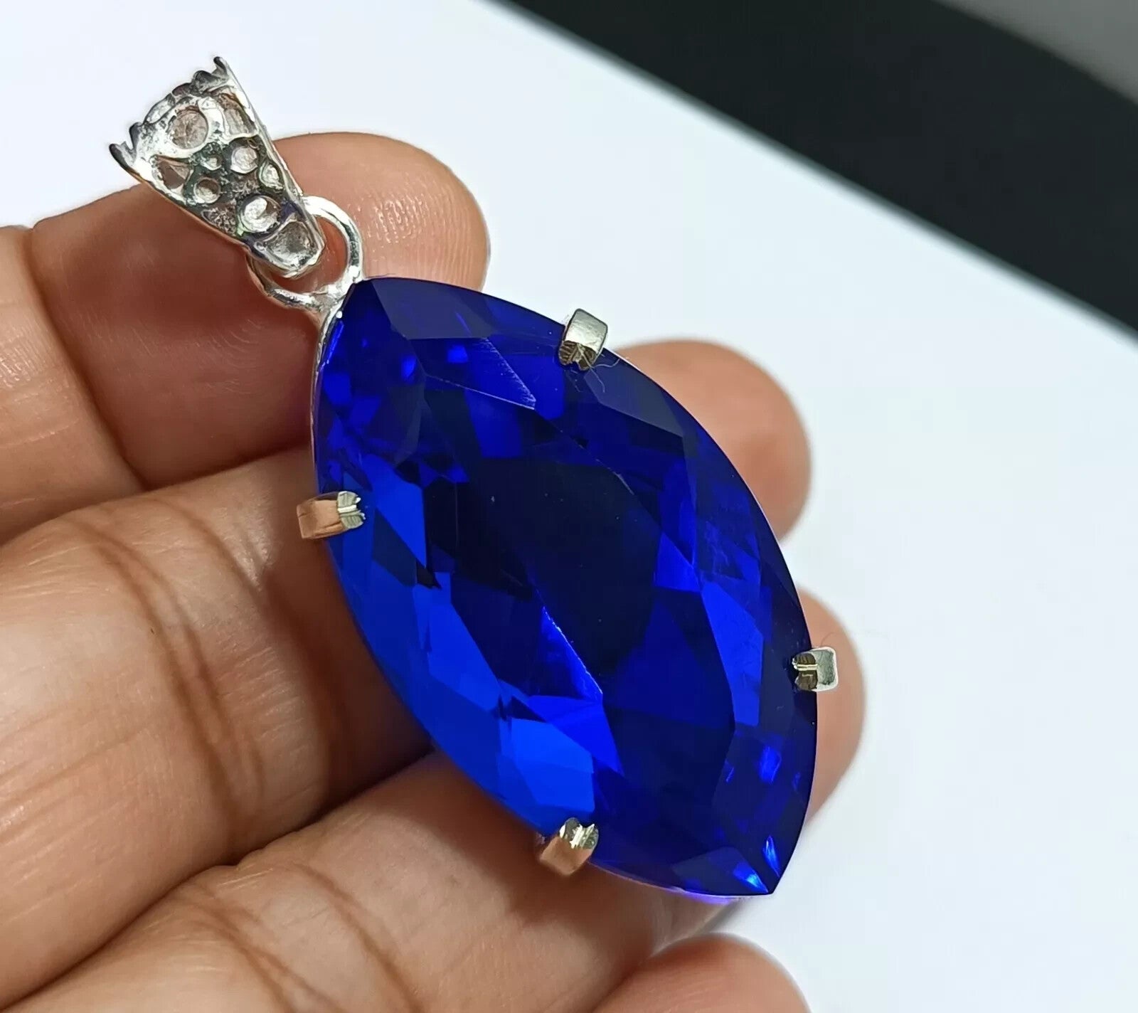 68.85Ct Marquise Deep Blue Natural Topaz 925 Solid Silver Pendant Loose Gemstone