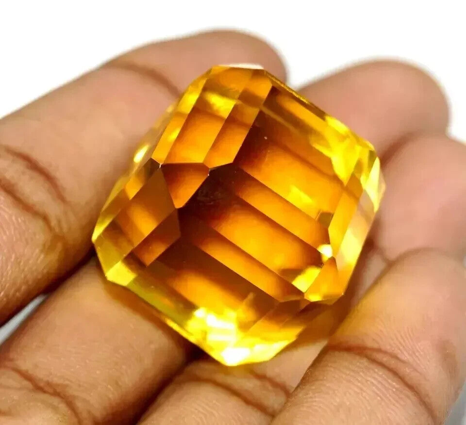 25 Ct+ Natural Flawless Yellow Sapphire EGL Certified Cube Cut Loose Gemstone