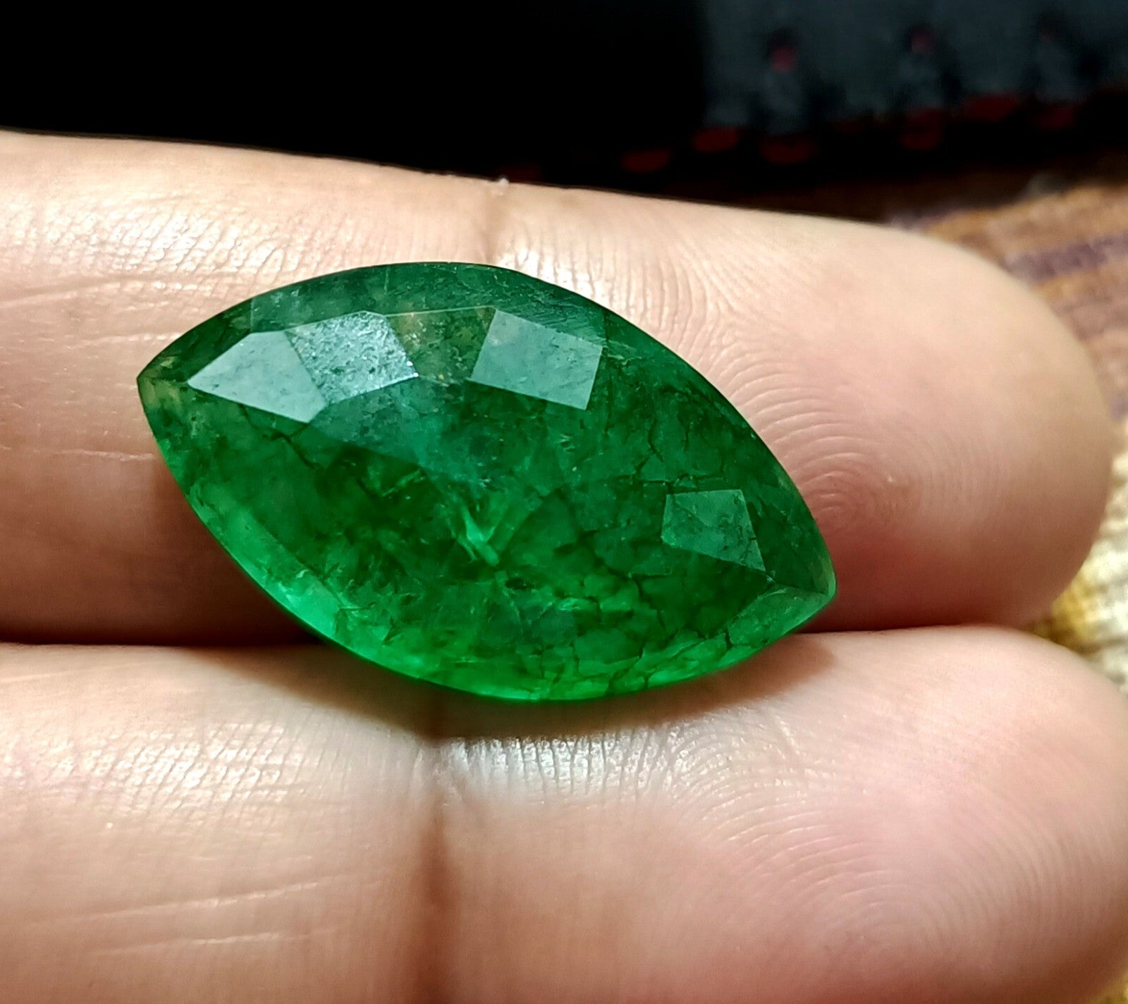 Flawless Natural 12.45 Ct Green Emerald Certified Marquise Facet Loose Gemstone