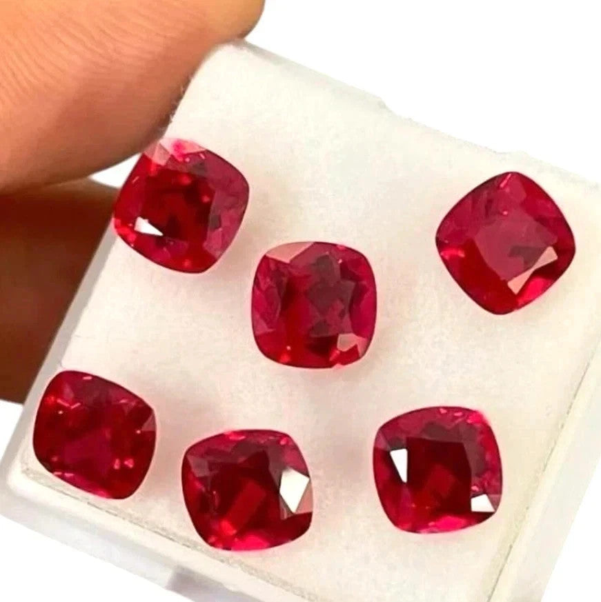 48 Ct Natural Burma Red Ruby Cushion Cut Loose Certified Gemstone Lot 6 Pcs A+