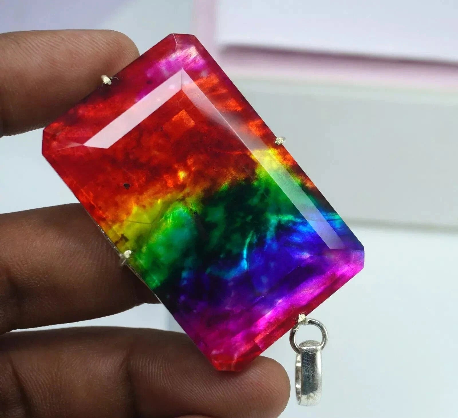 Certified 95.20 Ct Natural Ammolite 925 Solid Silver Pendant Loose Gemstone