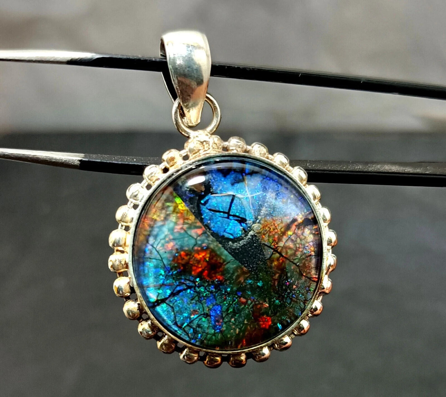 Sterling Silver Round Pendant 35.85 Ct Natural Monarch Fire Opal Certified Gems