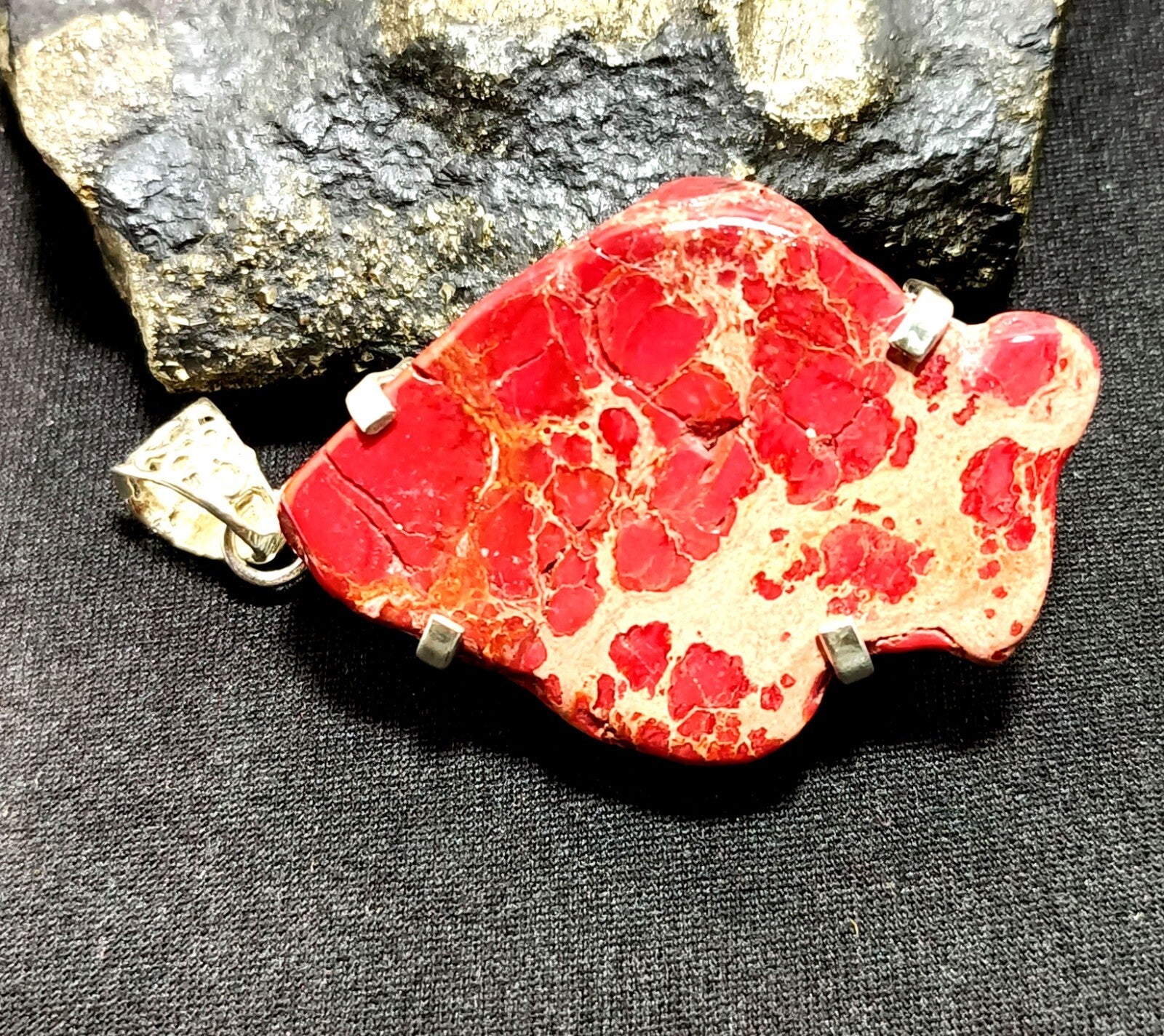 A+ 85.90 Ct Natural RED Turquoise Slab 925 Solid Silver Pendant Loose Gemstone