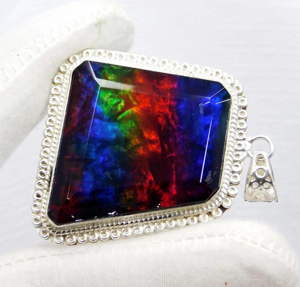 90.40 Ct Natural Canadian Ammolite Pendant Sterling Silver Setting Gemstone