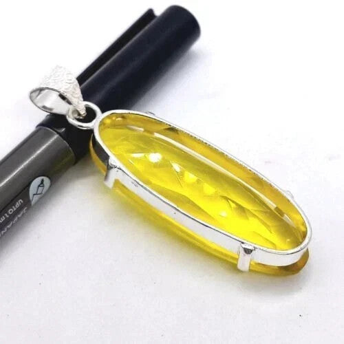 30 Ct + Nice Lemon Topaz Gemstone 925 Sterling Silver Handmade Certified Pendant
