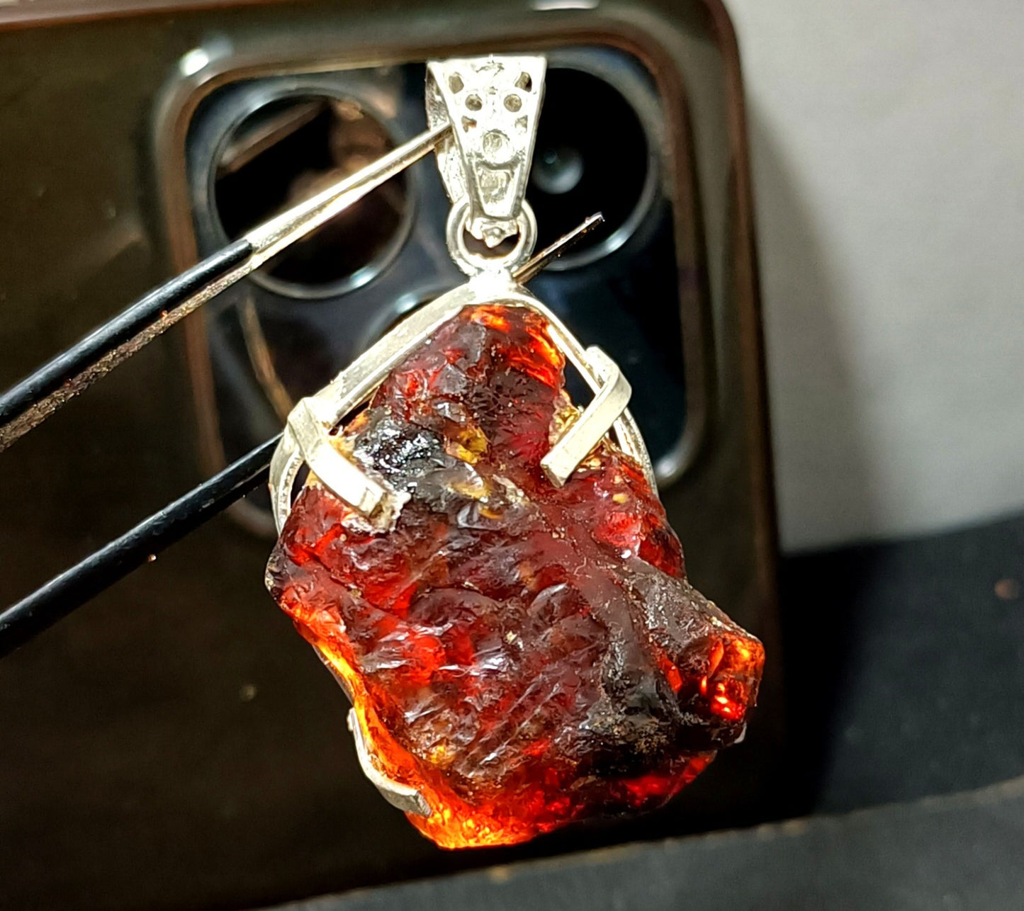 Natural Handmade 49.70 Ct Amber Rough Sterling Solid Silver Pendant Gemstone