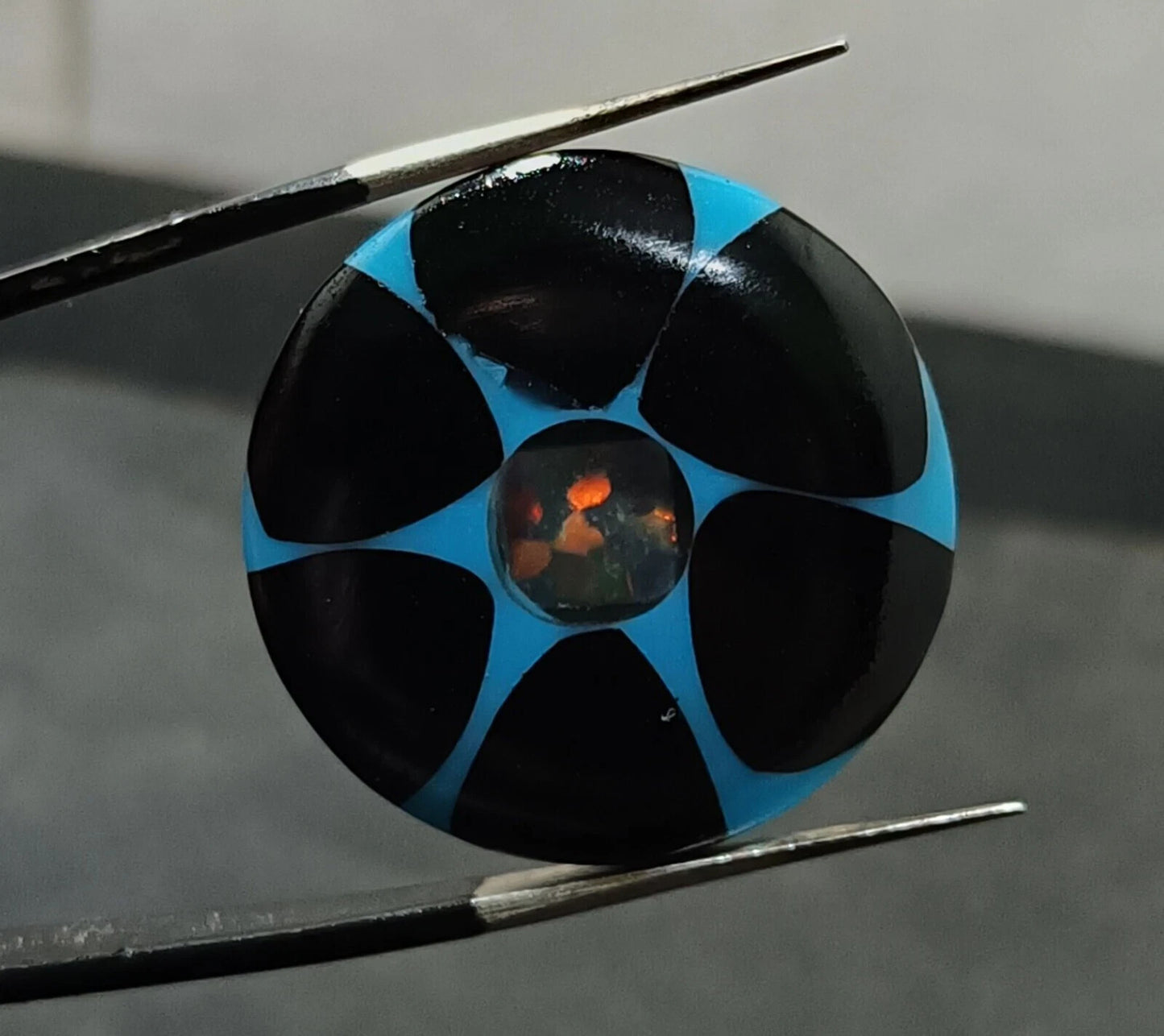 16.50 Ct Black &Blue Onyx Trapiche Fire Opal Inside Round Cut Loose Gemstone