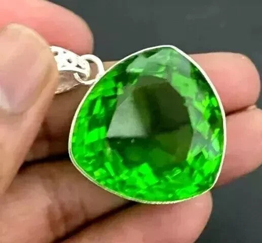 65 Ct+ Certified Natural Green Topaz Solid Silver Pendant Loose Gemstone