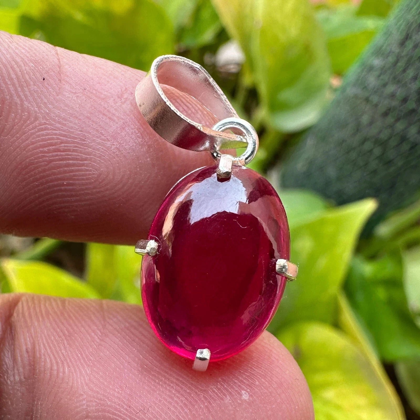 20.55 Ct Natural Ruby Cabochon Pendant Necklace in 925 Silver Handmade Jewelry