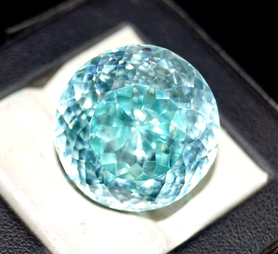 Certified Natural Water Blue Zircon 43.70 Ct Cambodian Round Cut Loose Gemstone