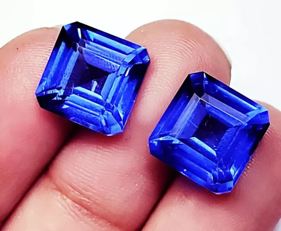 18 Ct Loose Gemstone Natural Blue Sapphire Pair Square Cut Certified 2 Pcs lot