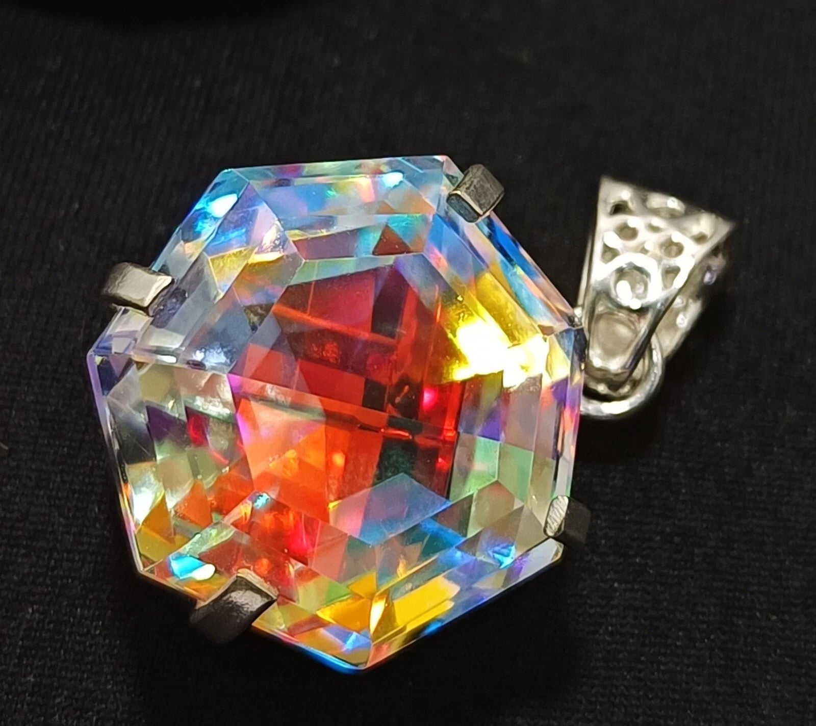 EGL 60.15 Ct+ Natural Mystic Topaz Hexagon Cut 925 Solid Silver Pendant Gemstone