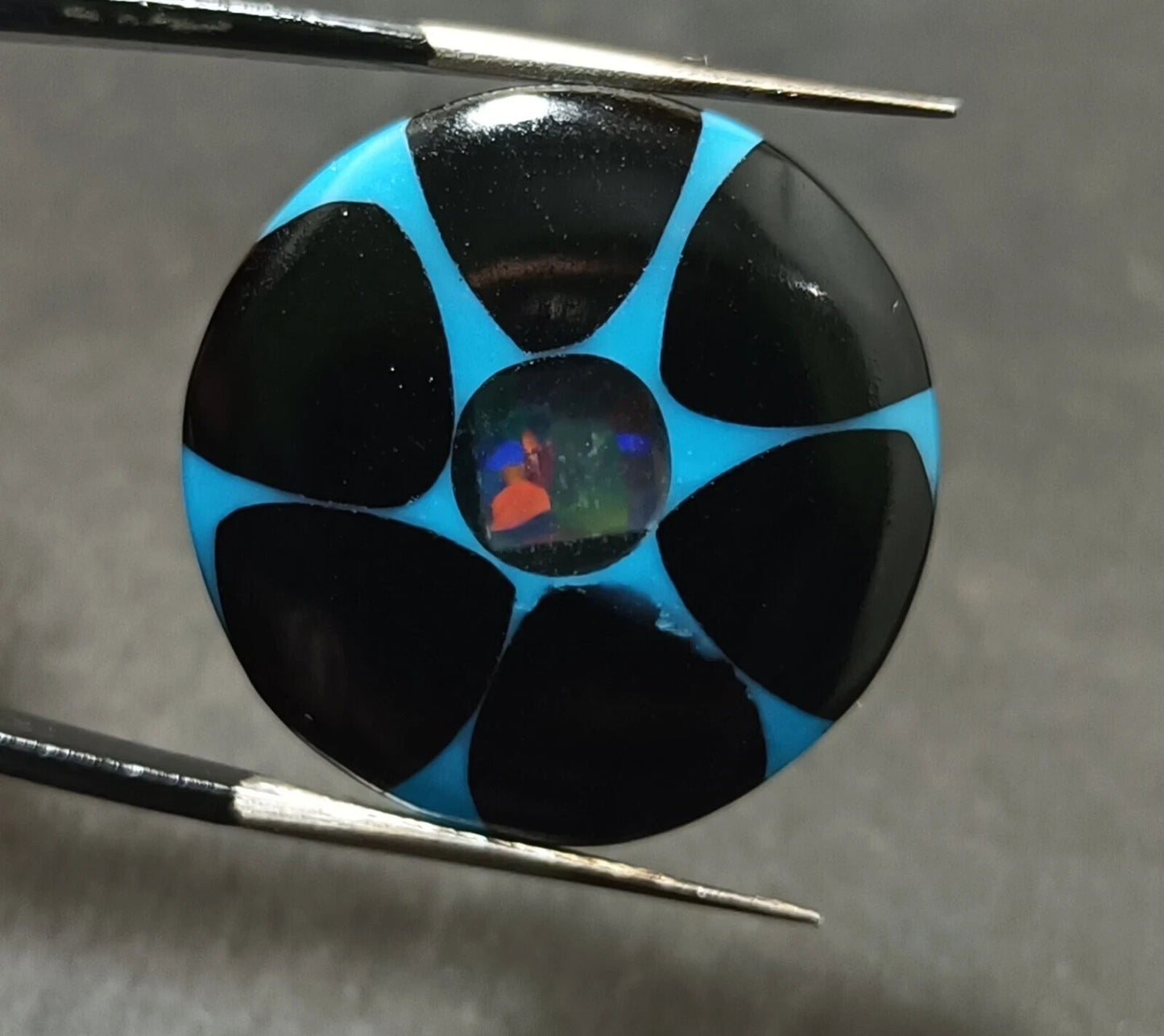 16.50 Ct Black &Blue Onyx Trapiche Fire Opal Inside Round Cut Loose Gemstone