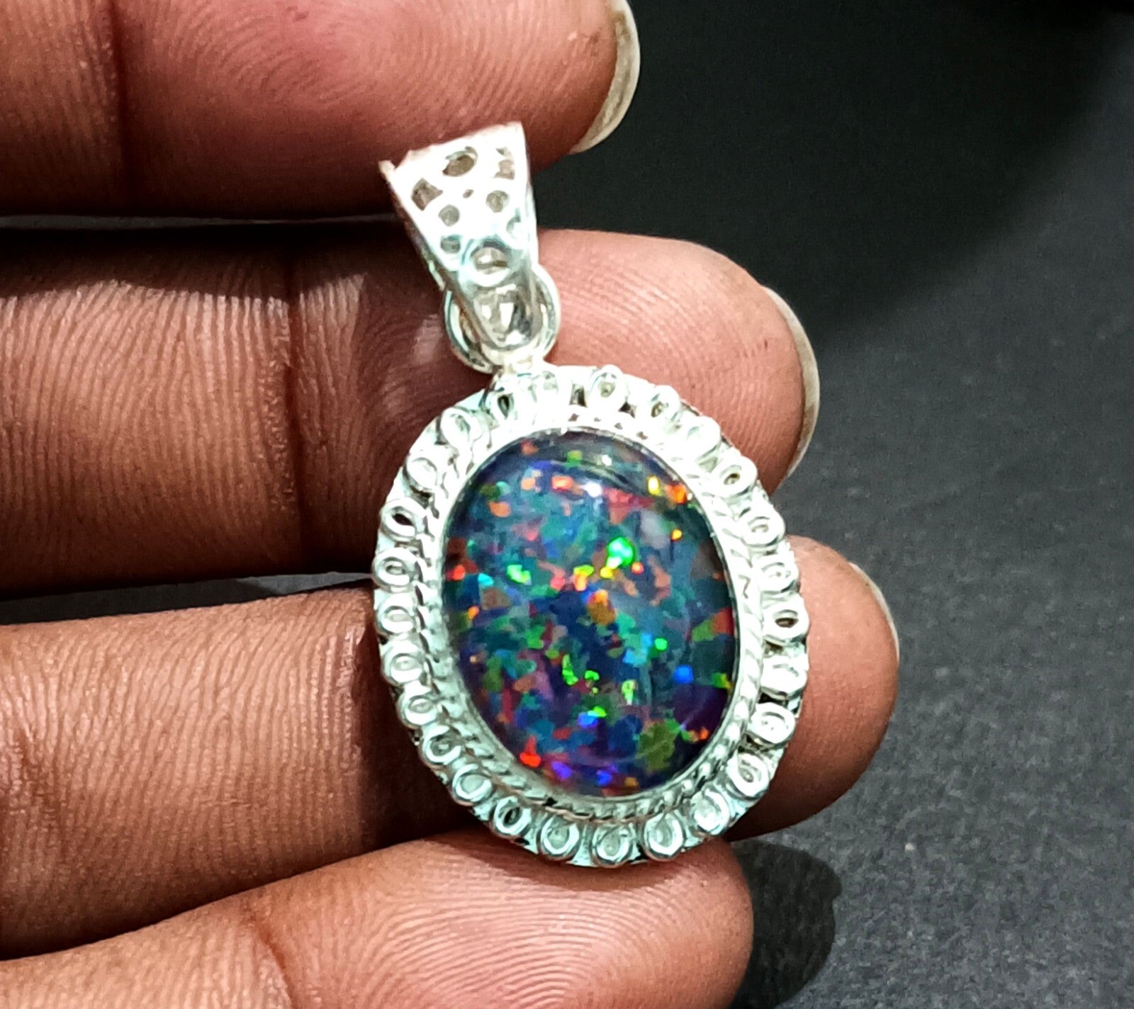 Sterling Silver Triplet Oval Opal Gemstone Handmade Pendant Jewelry 28.65 Ct