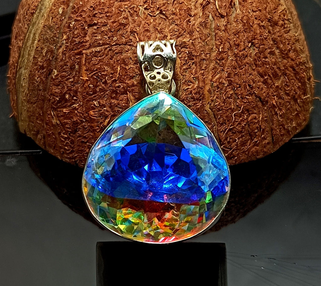 82.50 Ct GIE Certified Natural Mystic 925 Solid Silver Pendant Loose Gemstone