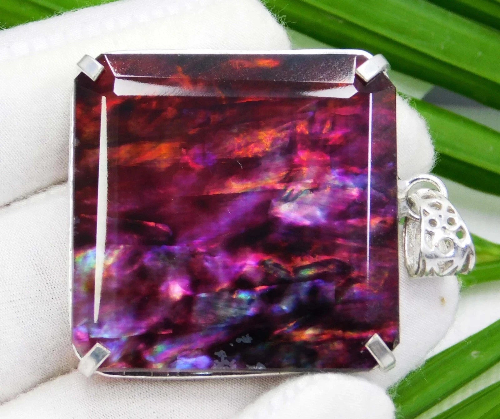 54.70 Ct Natural Ammolite Opal Doublet Pendant Multi-Color Rare Loose GEMSTONE