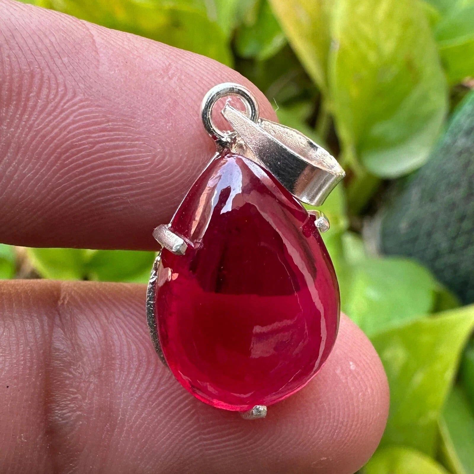 20.90 Ct Natural Ruby Cabochon Pendant Necklace in 925 Silver Handmade Jewelry