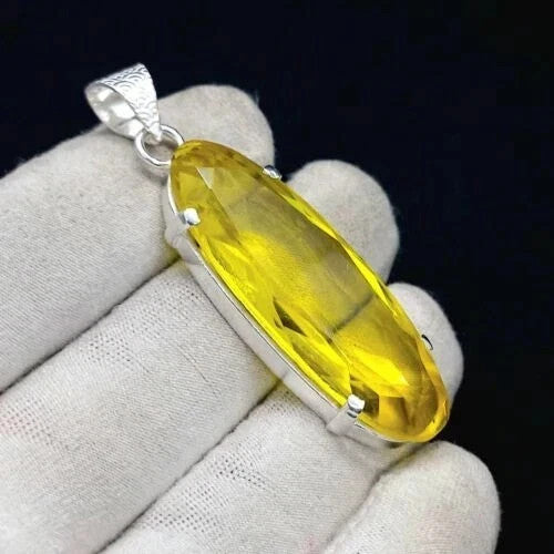 30 Ct + Nice Lemon Topaz Gemstone 925 Sterling Silver Handmade Certified Pendant