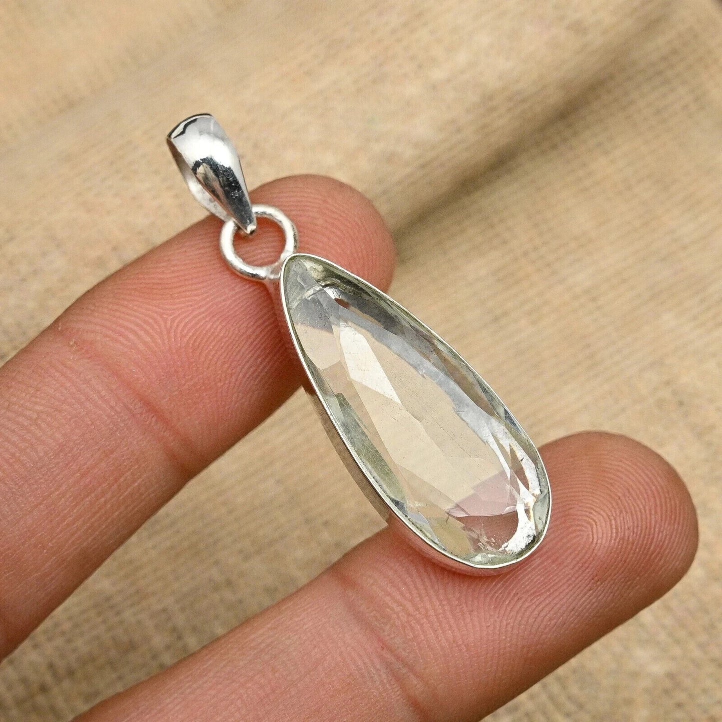 WHITE Topaz Gems Teardrop Sterling Silver Jewelry 30 Ct Handmade Pendant