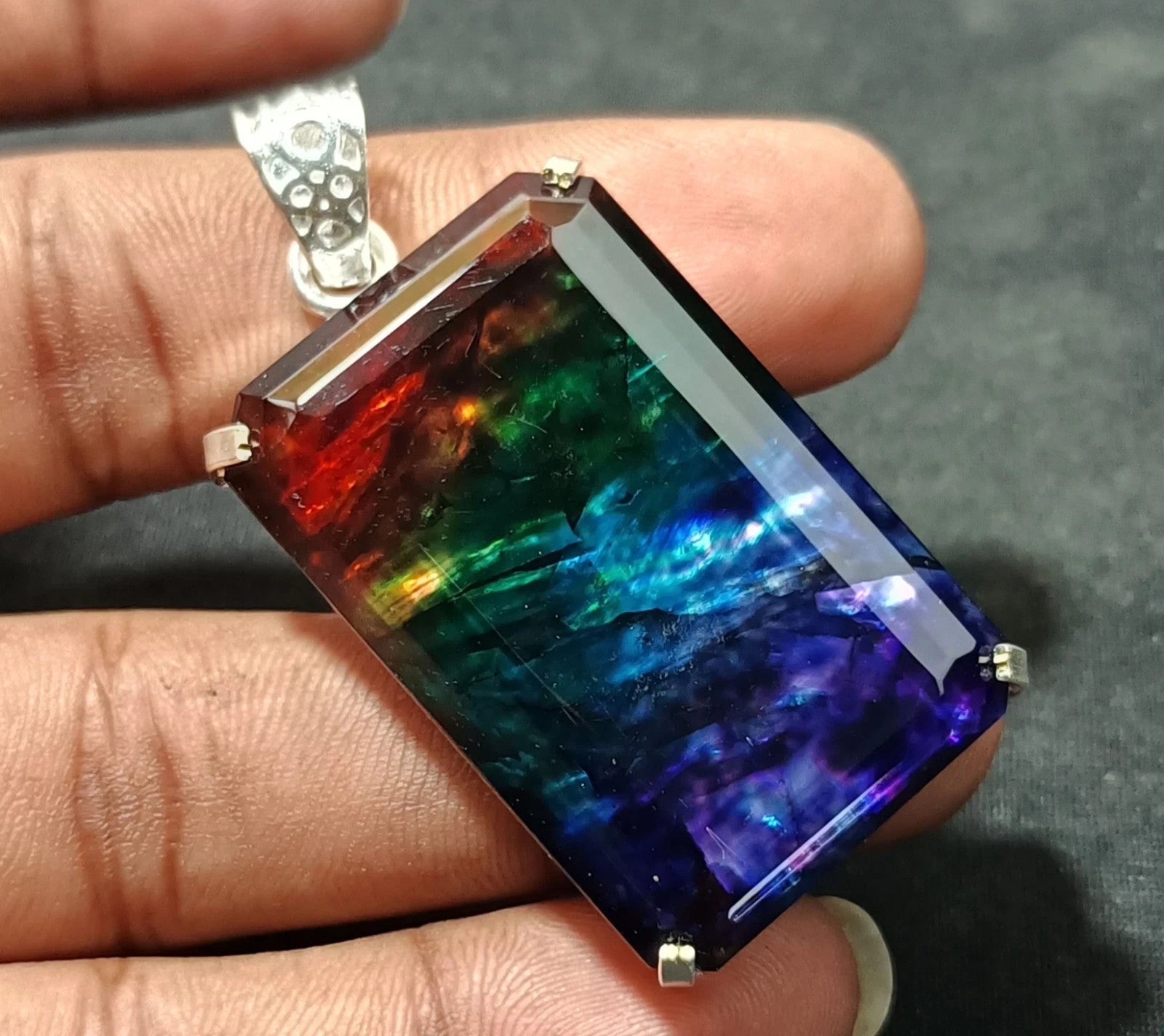 95.60 Ct Natural Ammolite Opal Doublet Pendant Multi-Color Rare Loose GEMSTONE