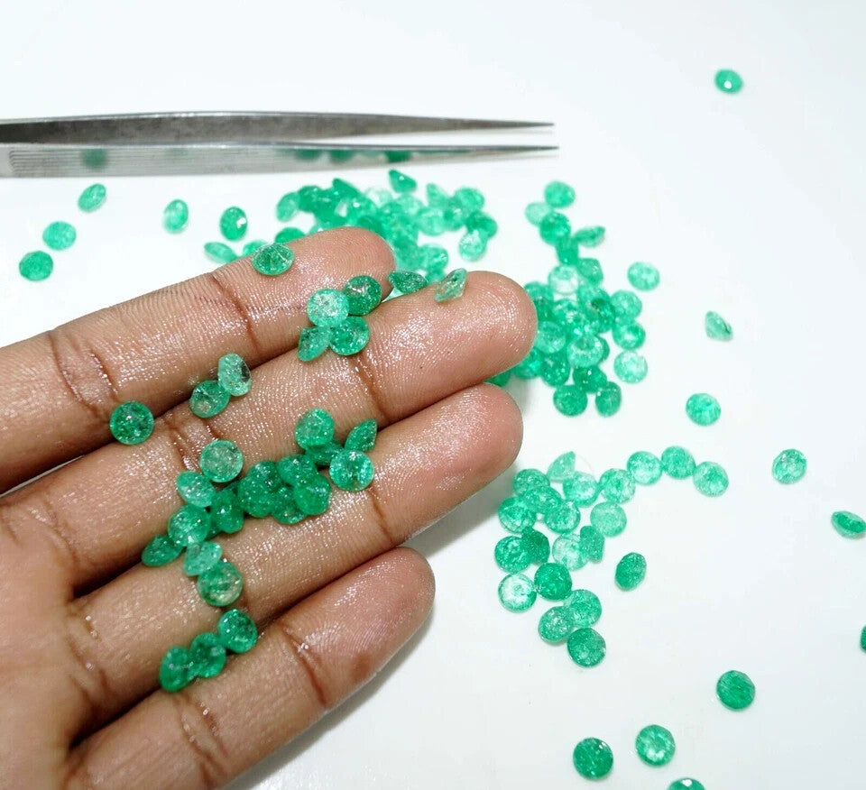 6 mm 18 Pcs Natural Colombian Green Emerald Round Loose Certified Gemstones Lot