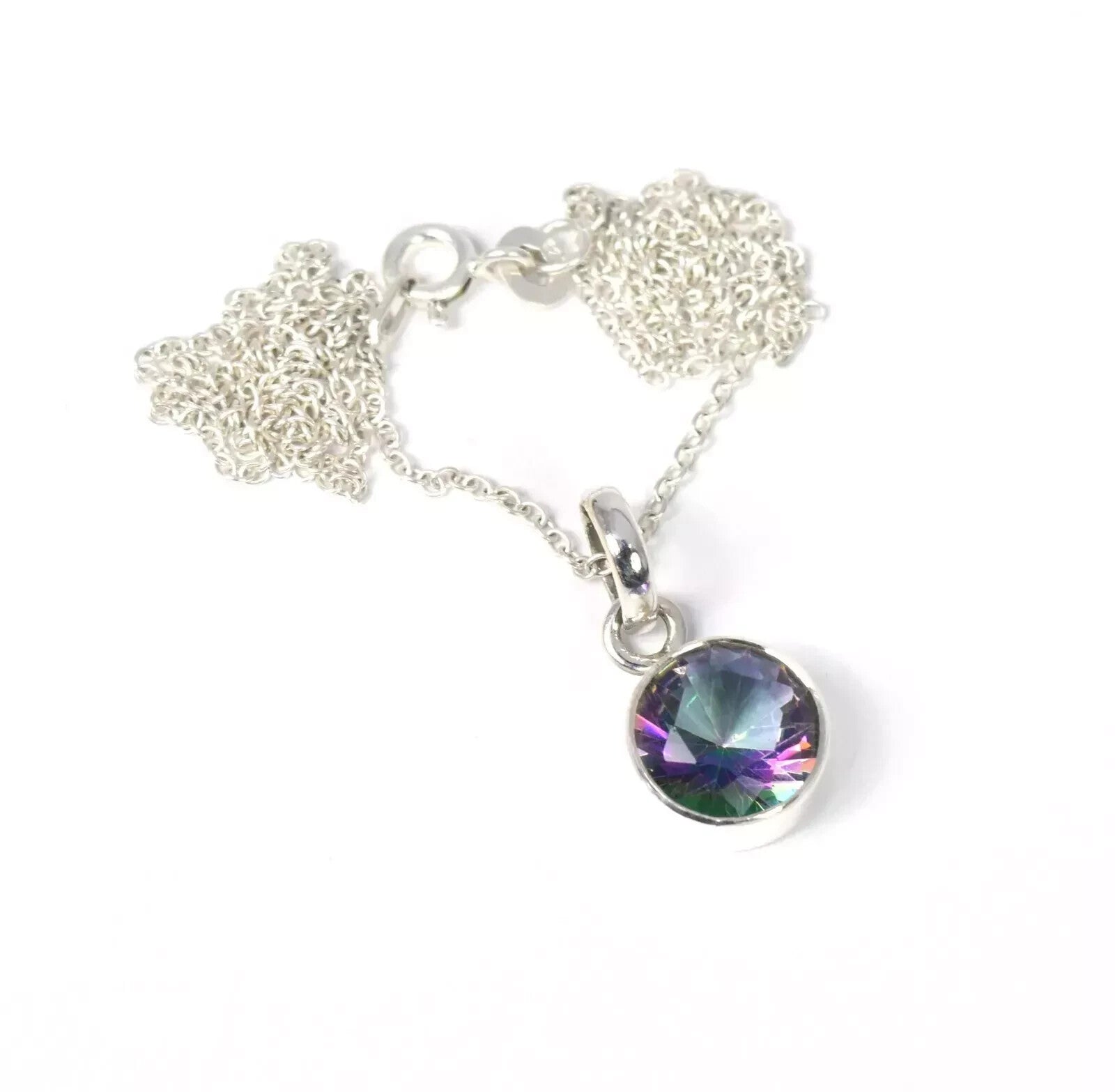 925 SOLID STERLING SILVER FACETED MYSTIC TOPAZ PENDANT 20 Ct Round Cut Gemstone