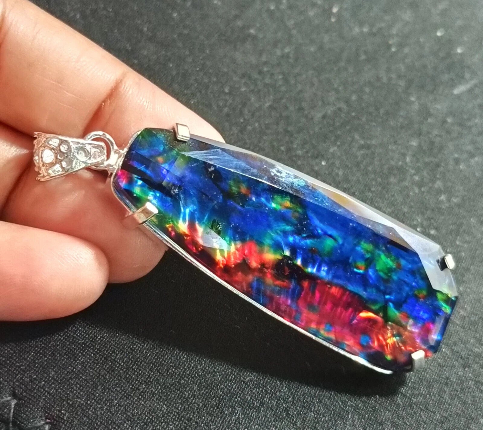 Certified 101.10 Ct Natural Ammolite 925 Solid Silver Rainbow Pendant Gemstone