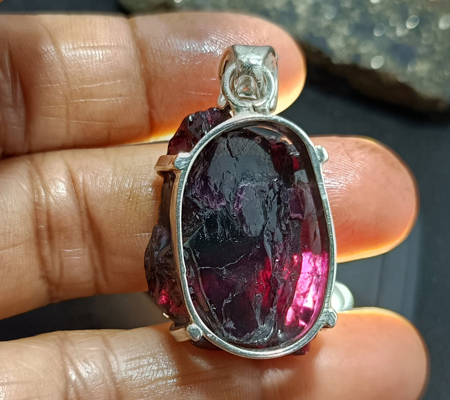 Rough Cut 77.05Ct Painite Gemstone 925 Sterling Silver Pendant,Gift For Her Love