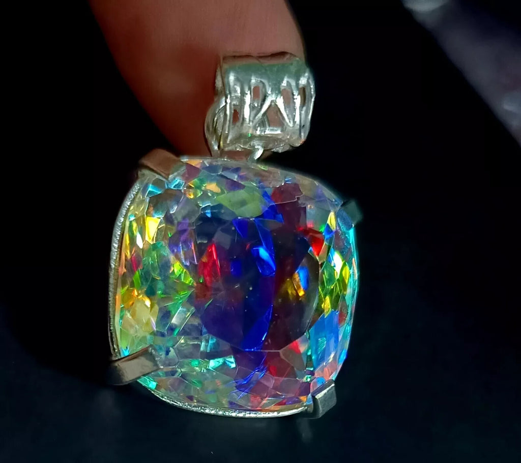 49.25 Ct Natural Cushion Mystic 925 Solid Silver Rainbow Pendant Loose Gemstone