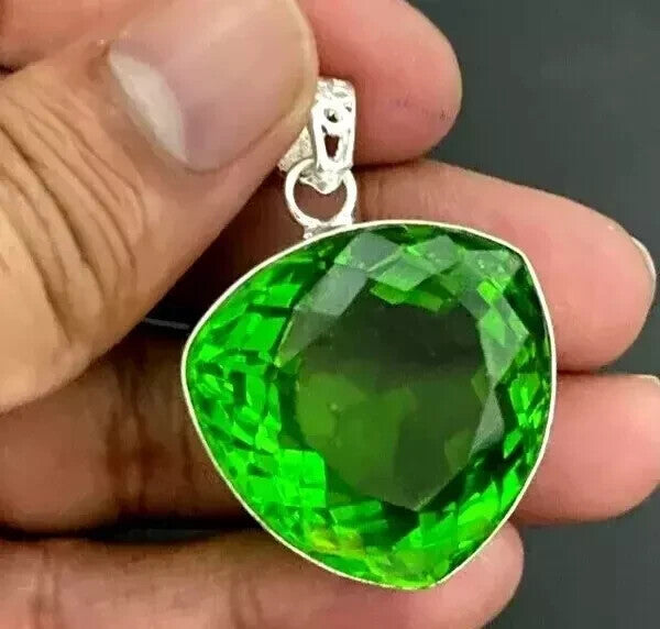 65 Ct+ Certified Natural Green Topaz Solid Silver Pendant Loose Gemstone