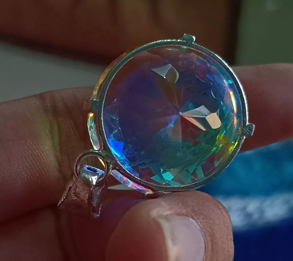 GIE Certified 86.20 Ct Round Natural Mystic Rainbow Pendant 925 Silver Jewelry