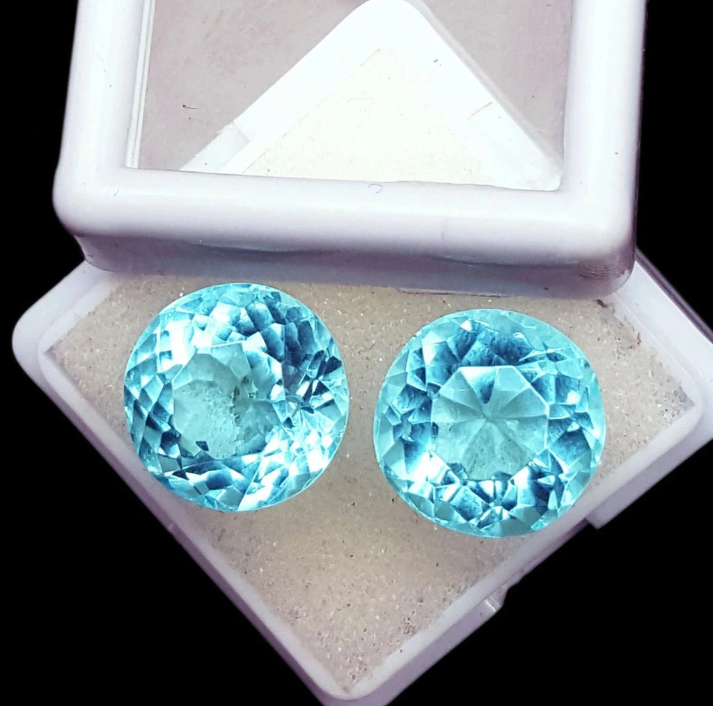 Brazilian Natural 8 Ct Blue Aquamarine Round Loose Gemstone Certified Lot/ 2 Pcs