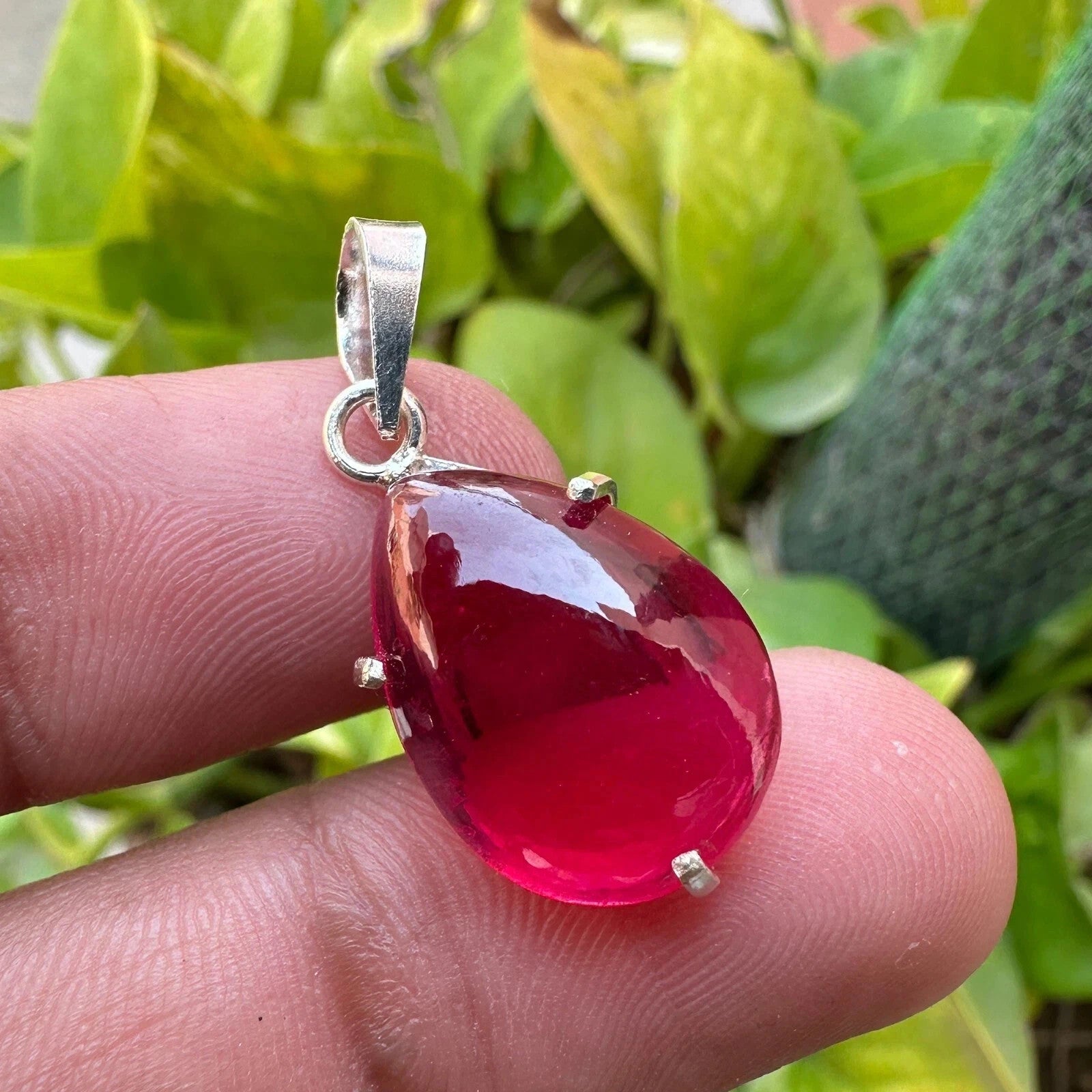 20.90 Ct Natural Ruby Cabochon Pendant Necklace in 925 Silver Handmade Jewelry